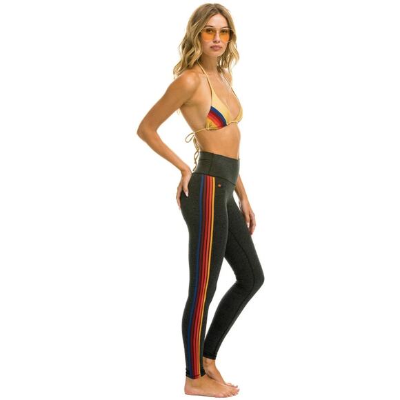 Aviator Nation Full Length Hi-Rise 5 Stripe Legging Charcoal Gray Size Medium - Picture 1 of 8